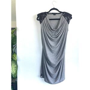 Laila Azhar Gray Draped Mini Dress with Sequin Shoulders